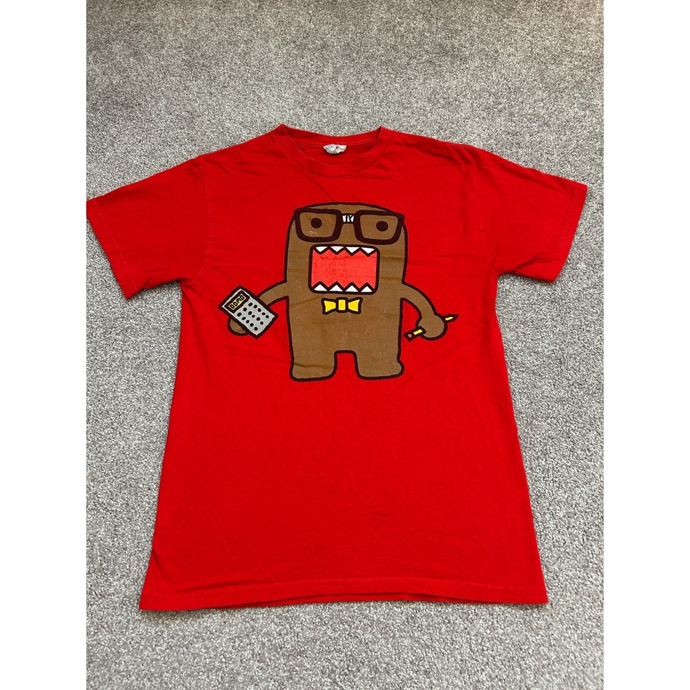 Domo Kun Graphic T-Shirt Adult Small Red Good Nerd Glasses Calculator Mascot